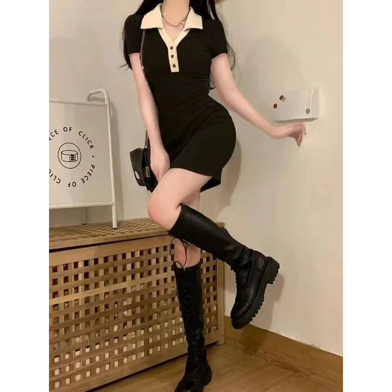 Вязаное школьное платье-футболка Qweek в стиле Харадзюку женские облегающие