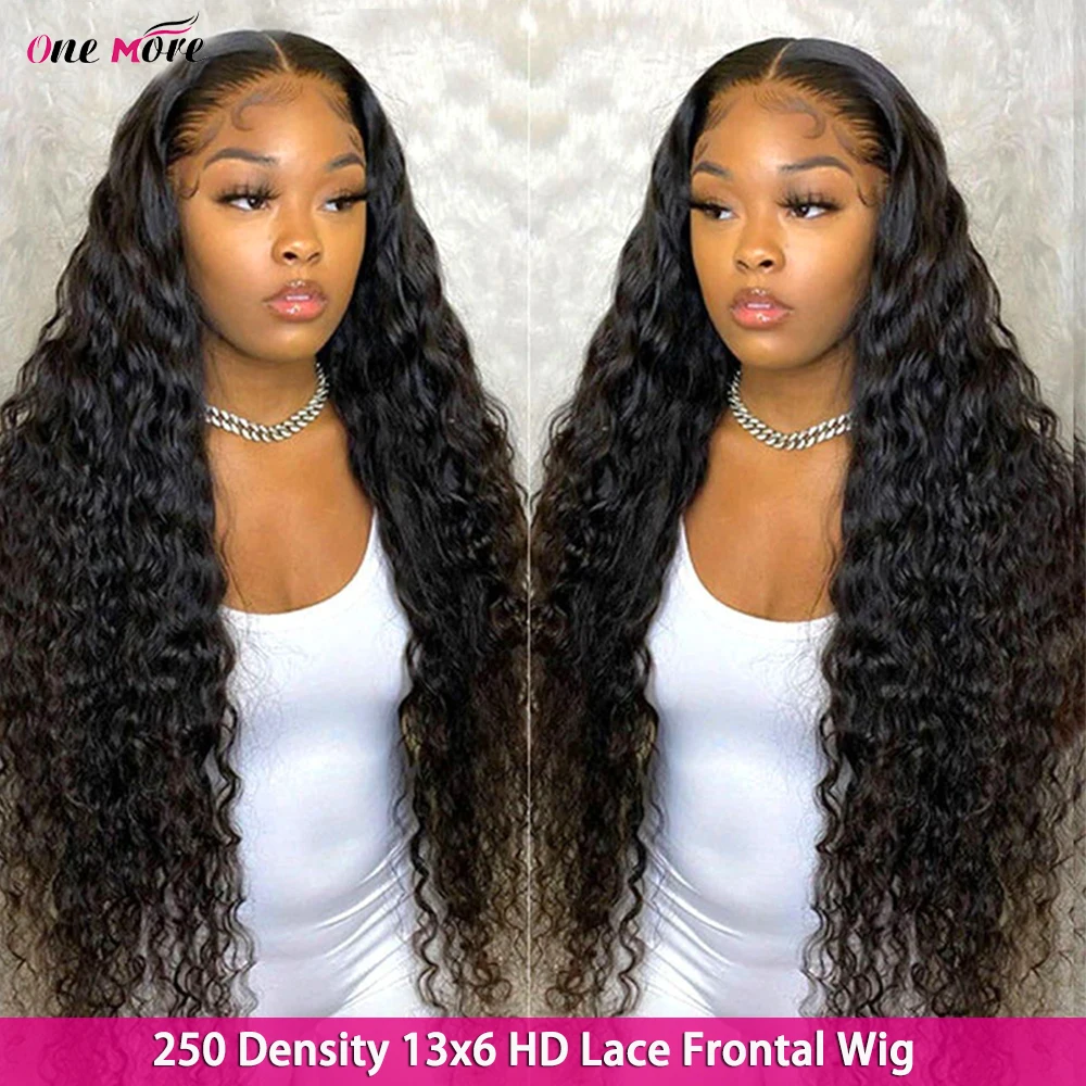 Long 30 Inch Deep Wave Frontal Wig 13x6 HD Lace Frontal Wig 250 Density Kinky Curly Human Hair Wigs 4x4 Closure Wig For Women