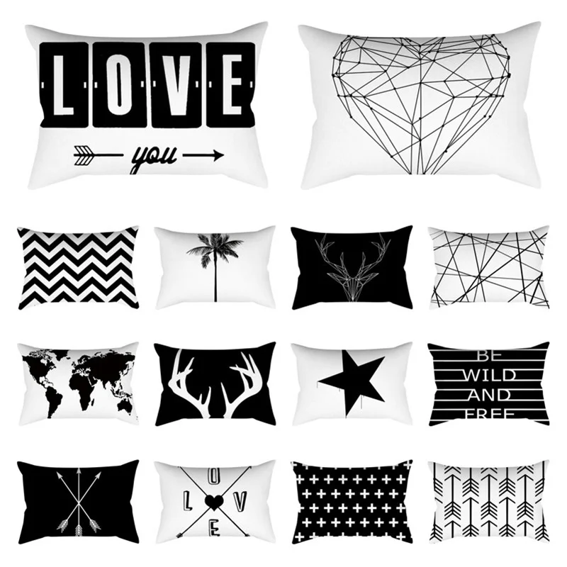 

Black and White Love Letter Geometric Print Home Decor Pillowcase Car Sofa Cushion Cover Pillowcase