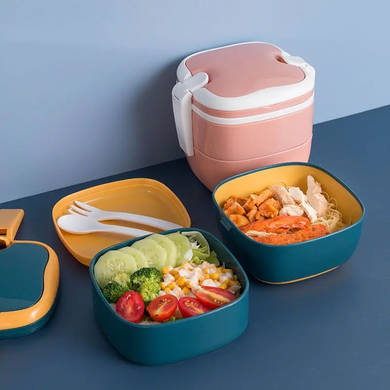 

Double-layer Plastic Insulated Lunch Box New Portable Microwave Oven Heated Lunch Box Lunch Box For Students And Office Workers