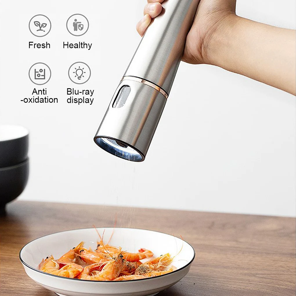 

Kitchen Pepper Salt Grinder Mill Electric LED Automatic Spice Grinder Adjustable Kitchen Salt Spice Milling Device