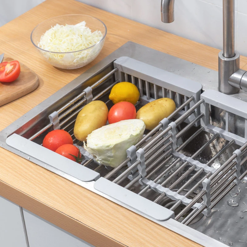 

Adjustable Kitchen Stainless Steel Sink Rack Telescopic Sink Dish Rack Sink Holder Organizer Fruit Vegetable Washing Drainer