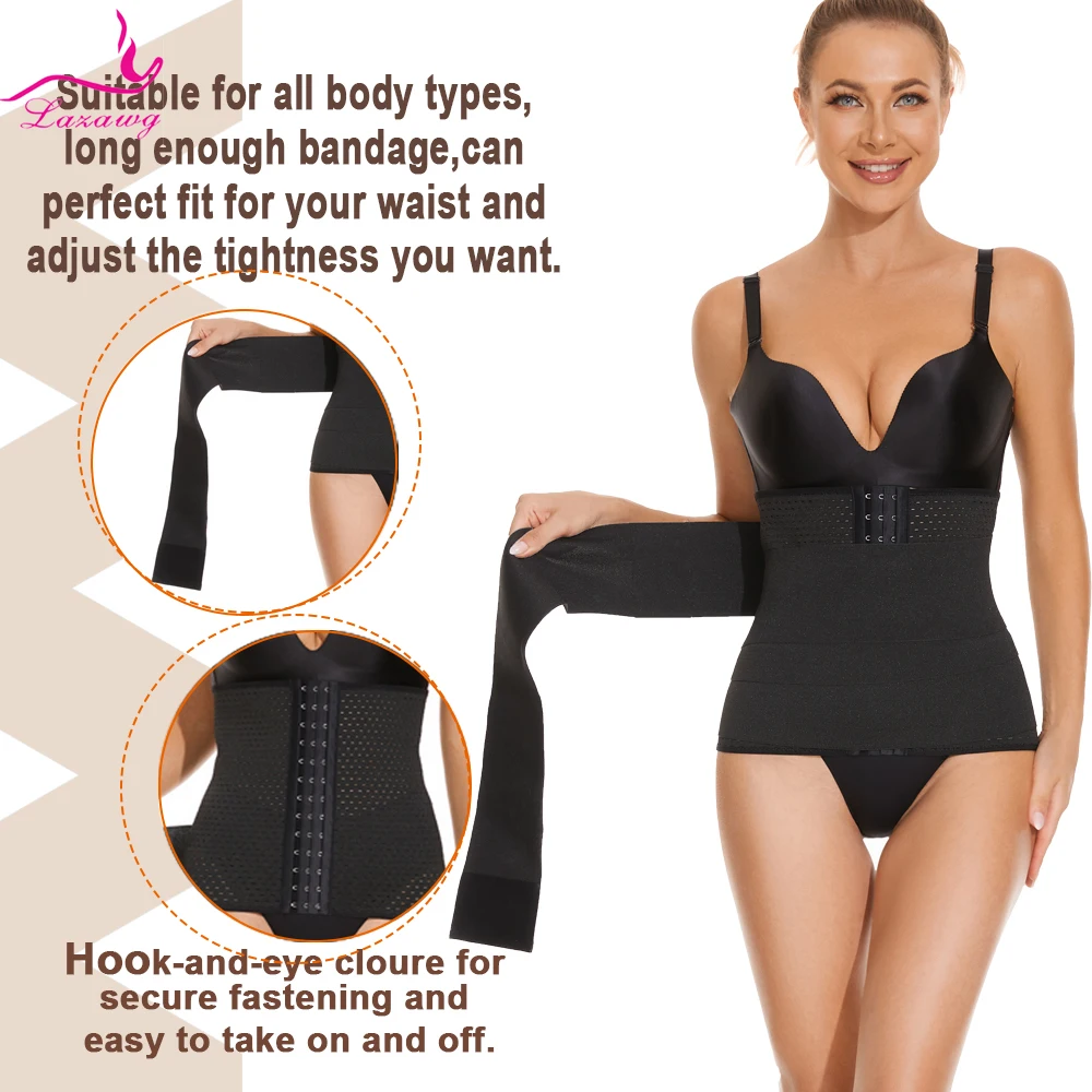 LAZAWG Women Waist Trainer with Wrap for Weight Loss Sauna Belt Corset Fat Burner Girdle Sweat Band Slimming Strap Body Shaper