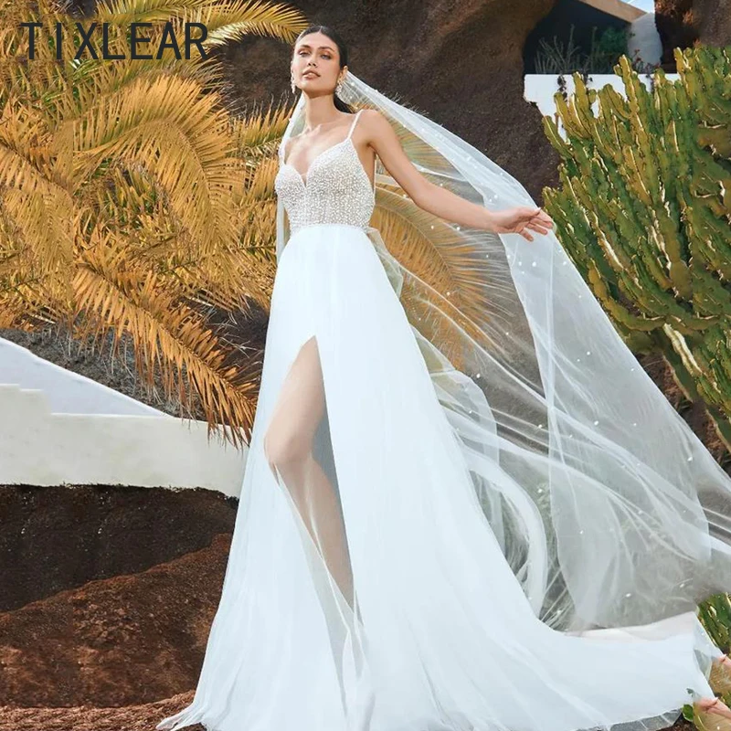 

TIXLEAR White A-LINE Sweetheart Sweep Train Tulle Pastrol Wedding Dress 2023 vestido de noiva brautkleider robe de mariée