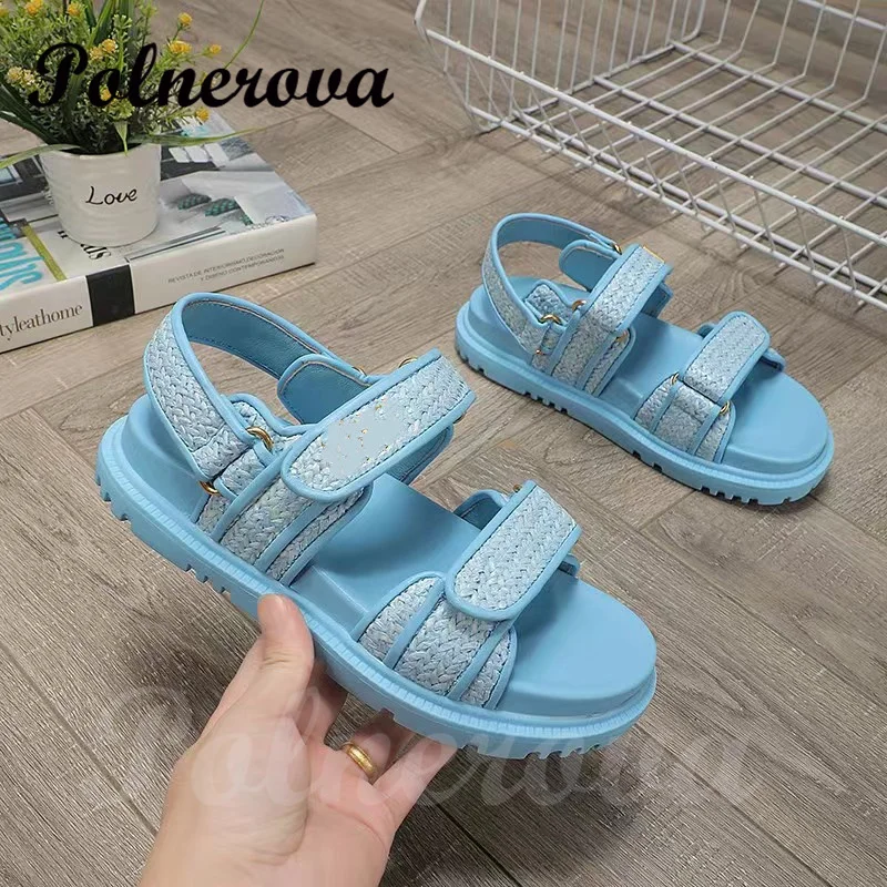 Flat Heel Thick Bottom Sandals for Women Summer Open Toe Sandalias Fashionable Flat Sandals Ladies Outdoor Vacation Shoes