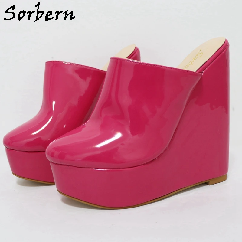 

Sorbern Custom Exclusive 18Cm Women Pump Mules High Heels Wedge Visible Platform Slip On No Middle Seam Unisex Shoe New