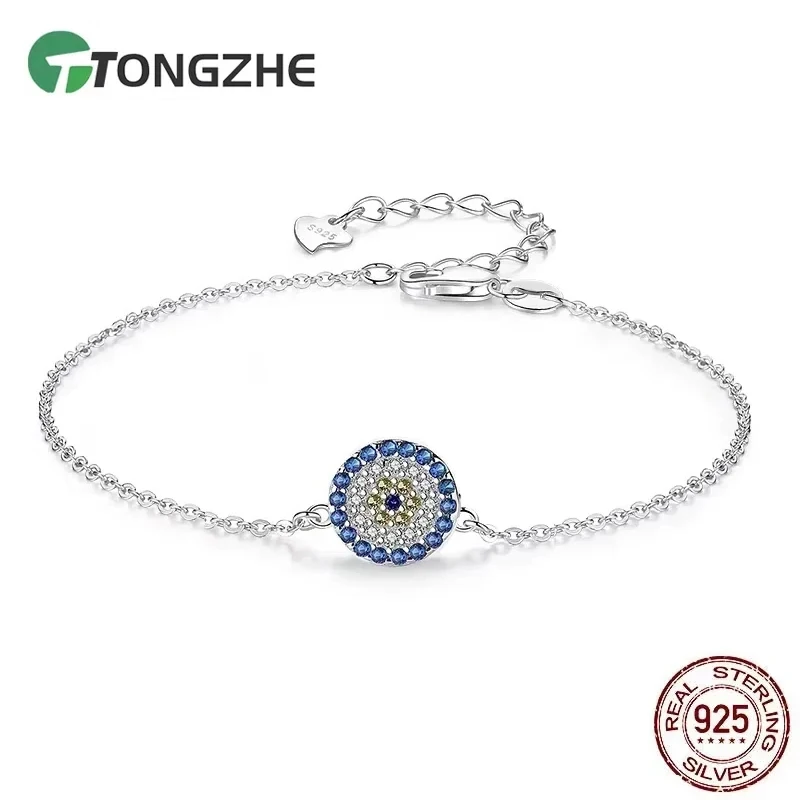Фото Браслеты TONGZHE Lucky из стерлингового серебра 925 пробы с синим фианитом и символом Глаза Фатимы для женщин, турецкие ювелирные изделия, мини-подарок для девушки №1