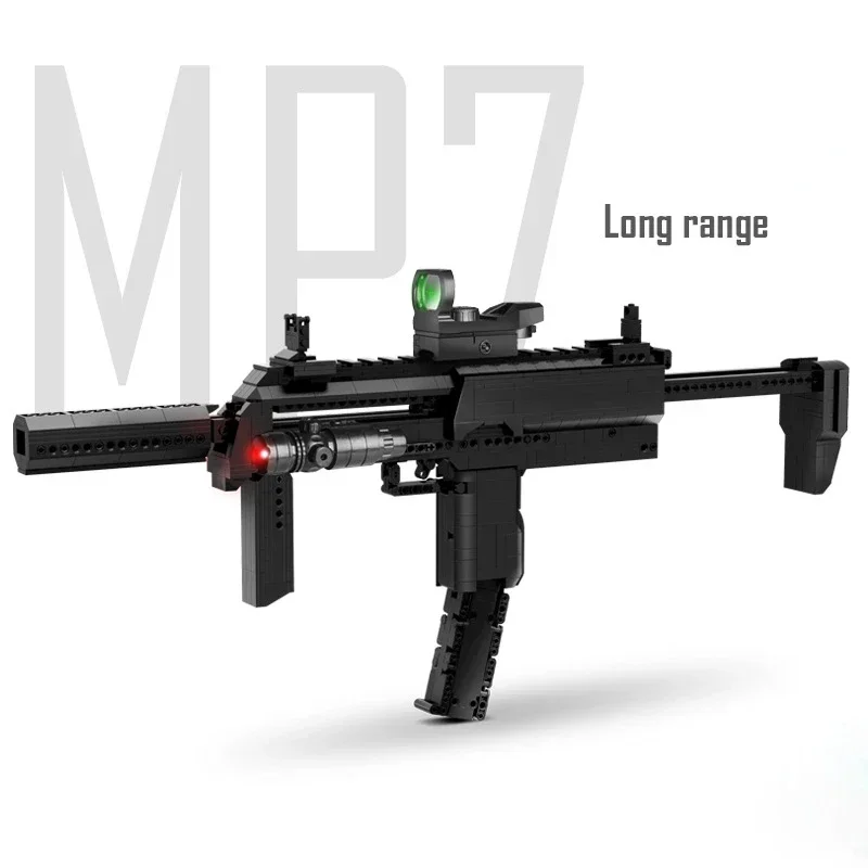Фото MOC военная серия, строительный блок, пистолет MP7, может огненные пули, строительный блок, собранный для мальчиков, как собирать подарки, детские игрушки №2