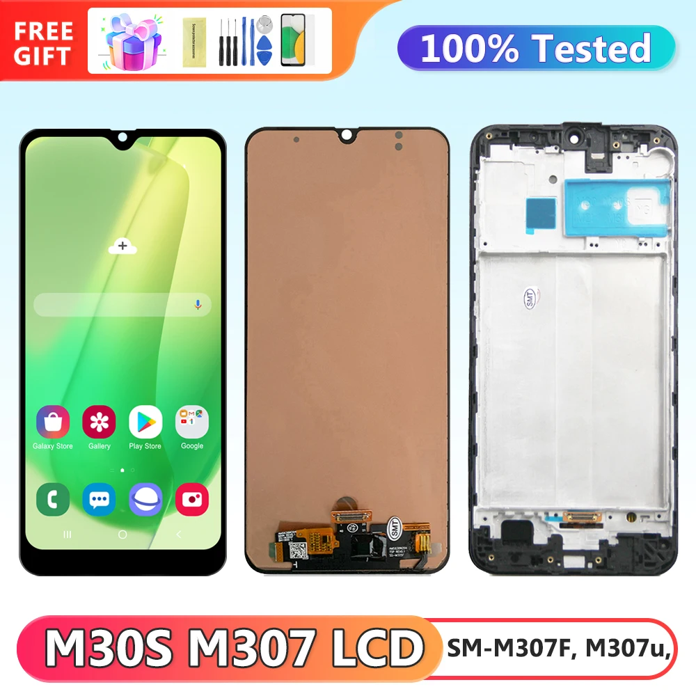 Tft M30s экран с рамкой, для Samsung Galaxy M30s M307 M307F M3070 ЖК-дисплей, цифровой сенсорный экран, замена