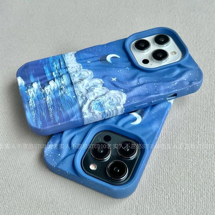 

Luxury 3D Wavy Stripe Sea Phone Case For iPhone 14 13 12 11 Pro Max X XR XS Wave Fastion Shockproof Protective Cover Ins Fundas