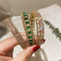 luxury geometric zircon cuff bangles for women pink green crystal statement bracelets weddings party jewelry drop shipping