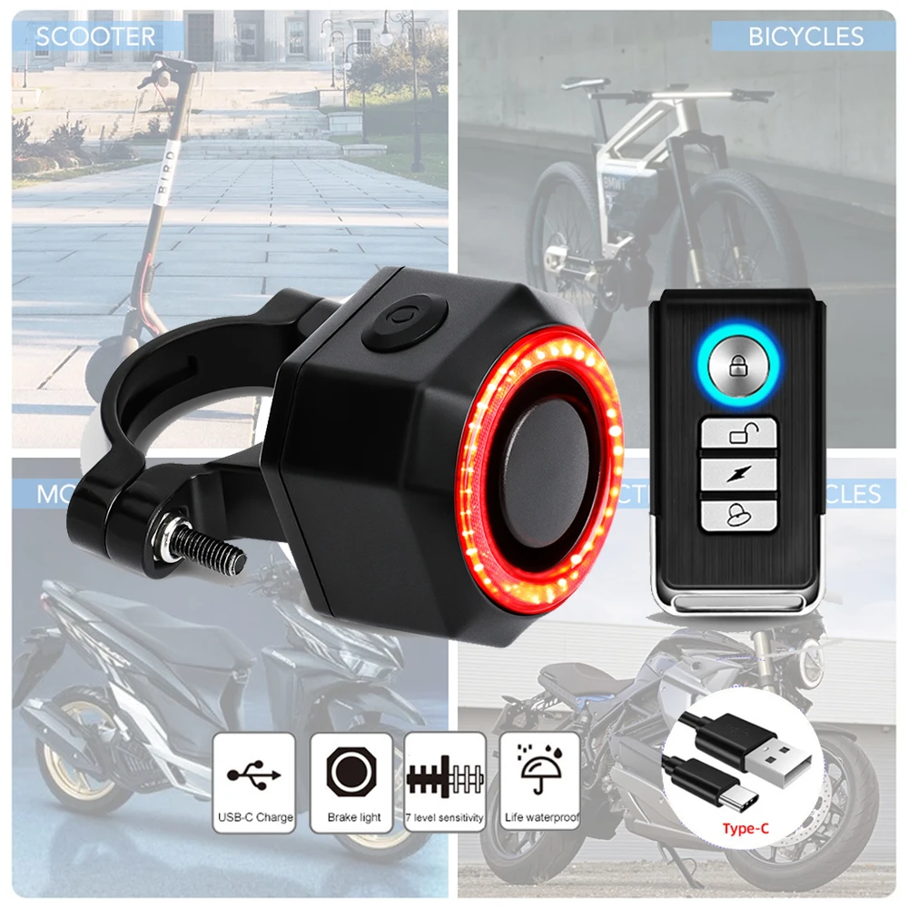 

Bike Alarm Taillight Anti-theft Burglar Waterproof USB Charge Wireless Bicycle Rear Light Remote Control Tail Lamp Motorcycle