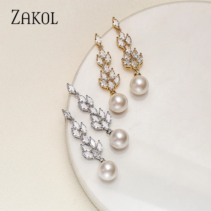 ZAKOL Новое поступление листьев маркиза кубического циркония жемчужные длинные