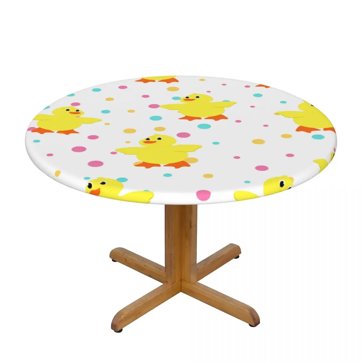 

Fitted Round Tablecloth Protector Soft Glass Table Cover Cute Ducks With Polka Dot Anti-Scald Plate Kitchen Home Tablemat