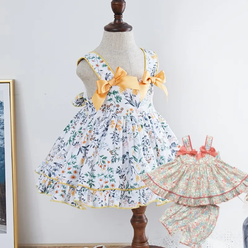 

2 шт./комплект, Детские хлопковые платья с юбкой и шортами