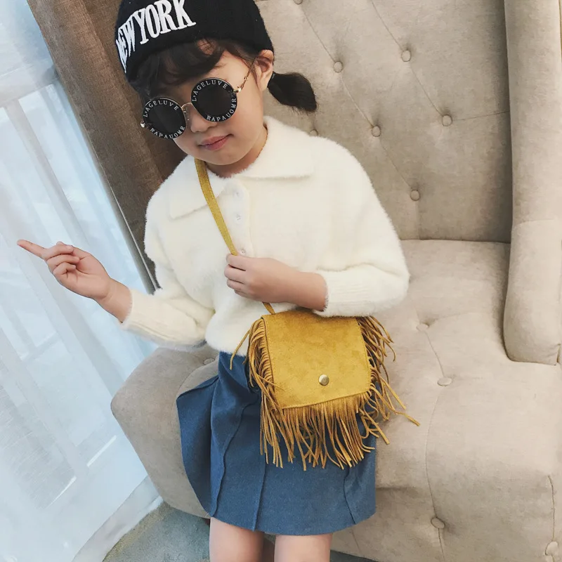 Vintage Leopard Children's Tassel Messenger Bags Cute Baby Accessories Purse Handbags for Kids Lovely Girls Small Shoulder Bag
