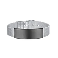 hot sale vintage mesh belt adjustable blank curved brand engravable lettering stainless steel bracelet men
