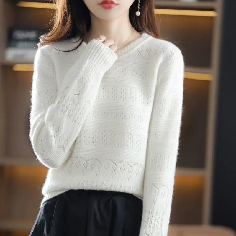 

Корейские свитера, простой пуловер с вырезами, женский стиль, вязаный базовый свитер для повседневной носки, Осенние мягкие топы с вырезом, Длинные весенние универсальные