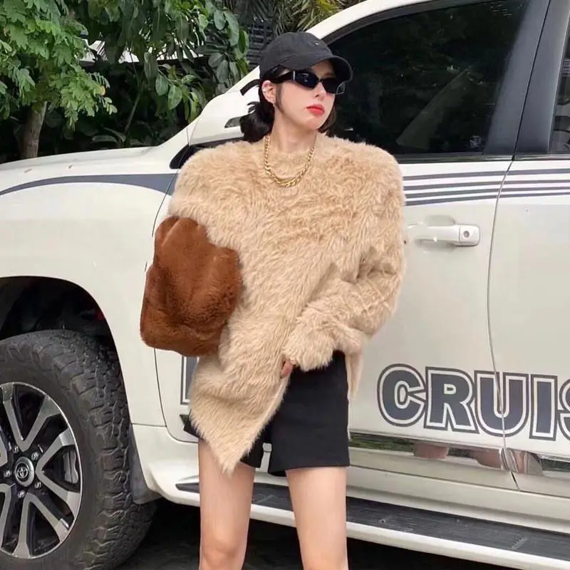 Женский зимний теплый свитер из меха норки и кашемира с кроличьим мехом пушистая