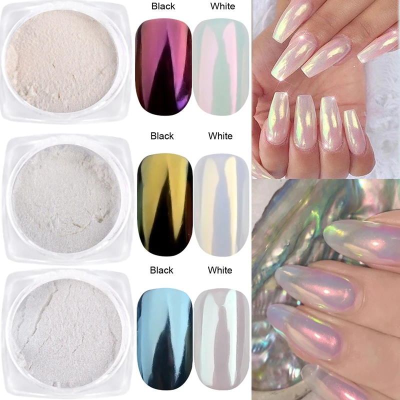 

Aurora Shell Pearl White Nail Powder Glitter Magic Mirror Rubbing Dust Moonlight Chameleon Chrome Pigment Nail Decoration YU#K77