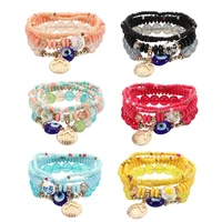 bohemian rice bead blue eye devils eye beaded elastic bracelet for women trendy lucky turkey colorful female bracelets jewelry