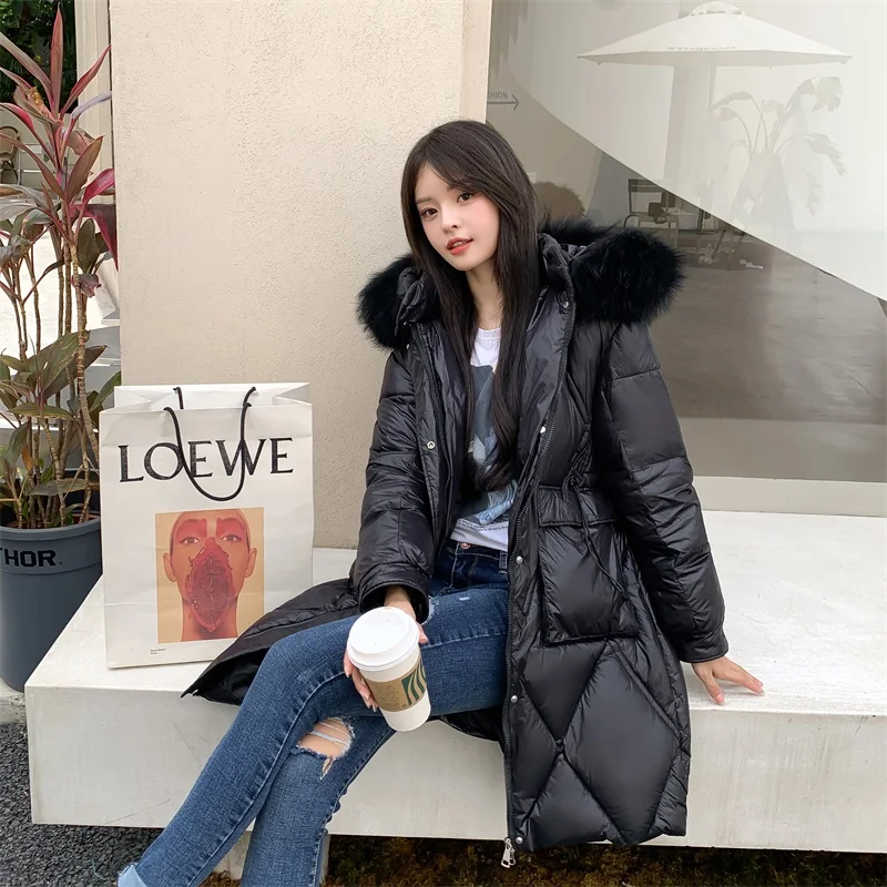 Diamond Lattice Puffer Parkas for Women Korean Fashion Trends Winter Clothing Female Windbreaker Coats Teenage Fur Collar Jacket