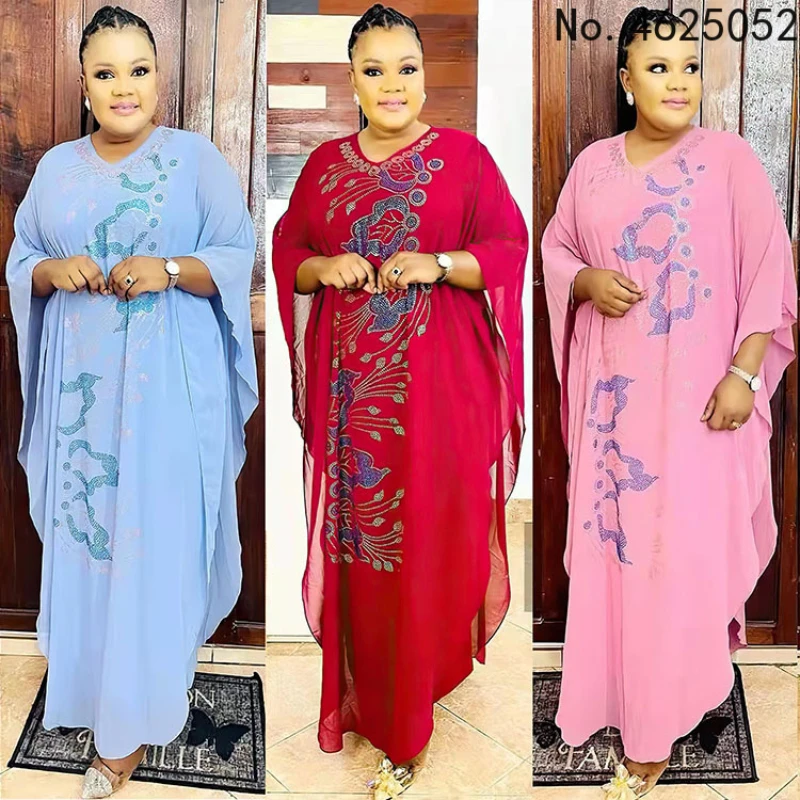 

Plus Size Middle East Muslim Robe Dashiki African Dresses for Women Hot Diamond Loose Swing Chiffon Long Maxi Dress Spring New