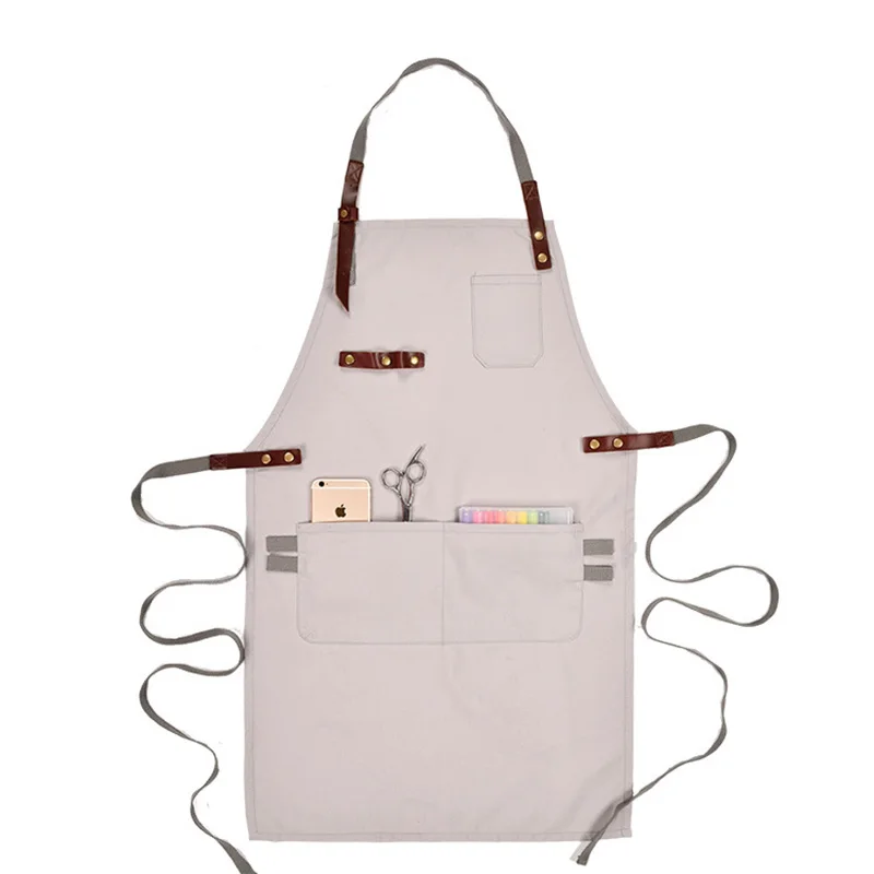 

Фартук для бариста, для мужчин и женщин, для шеф-повара с большими карманами, хлопковый брезентовый сверхпрочный регулируемый Рабочий Фартук, кухонный фартук, платье