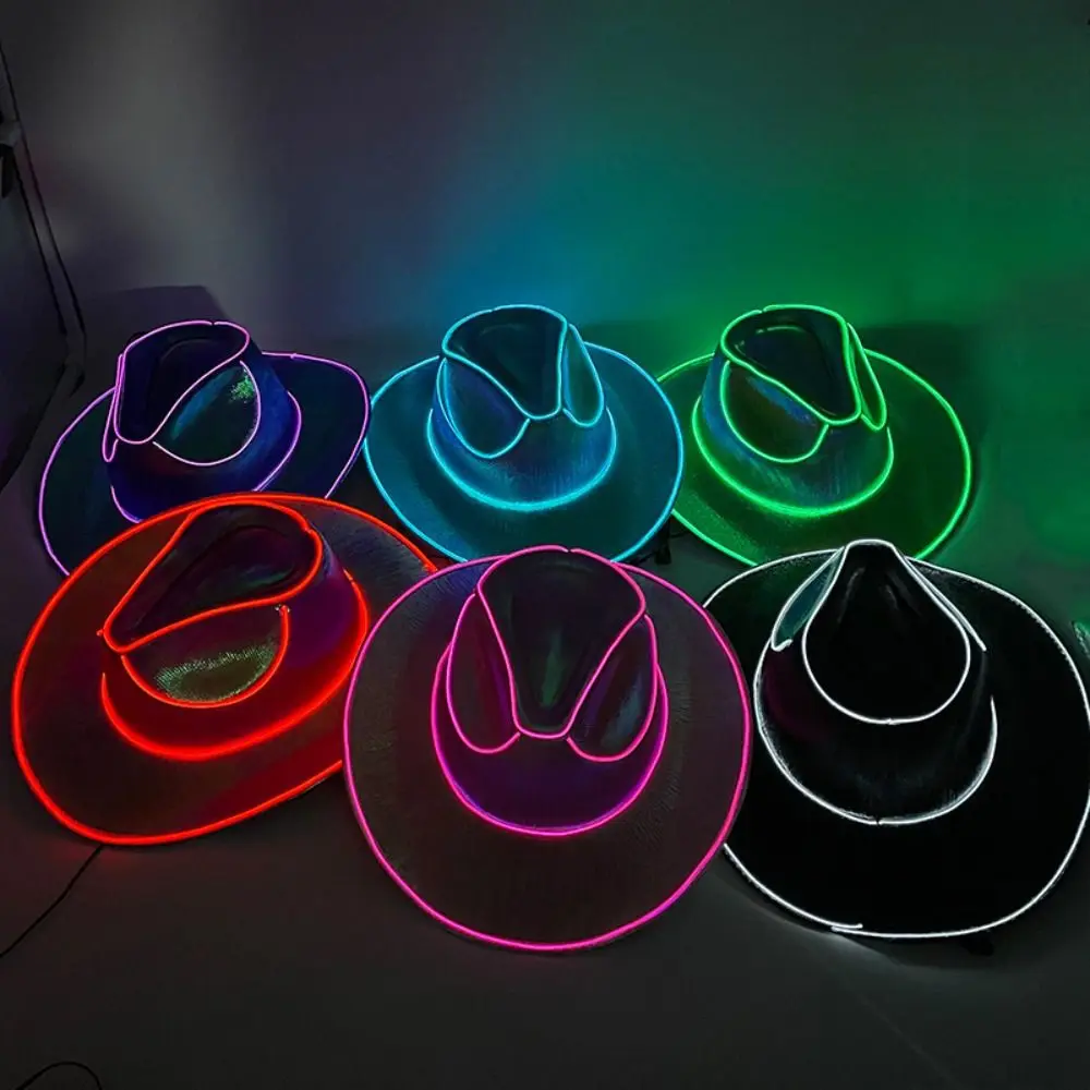 

Disco Party Concert Wireless Led Cowboy Hat Neon Space Cosplay Led Cowgirl Hat Wide Brim Halloween Dress Up Iridescent Jazz Hat