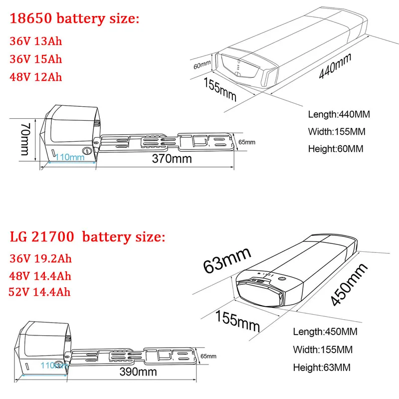 Литиевая батарея для электровелосипеда задняя стойка 36 в 48 12 Ач 13 15 18650 LG 21700 250 Вт