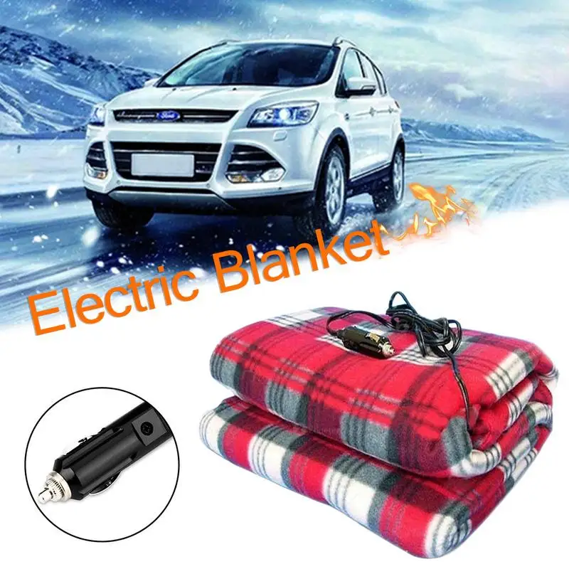 

Plaid Electric Heated Blanket Mat For 12V Car Suv Rv Fleece Heated Blanket Temperature Adjustable Warm Blanket For Autumn Winter