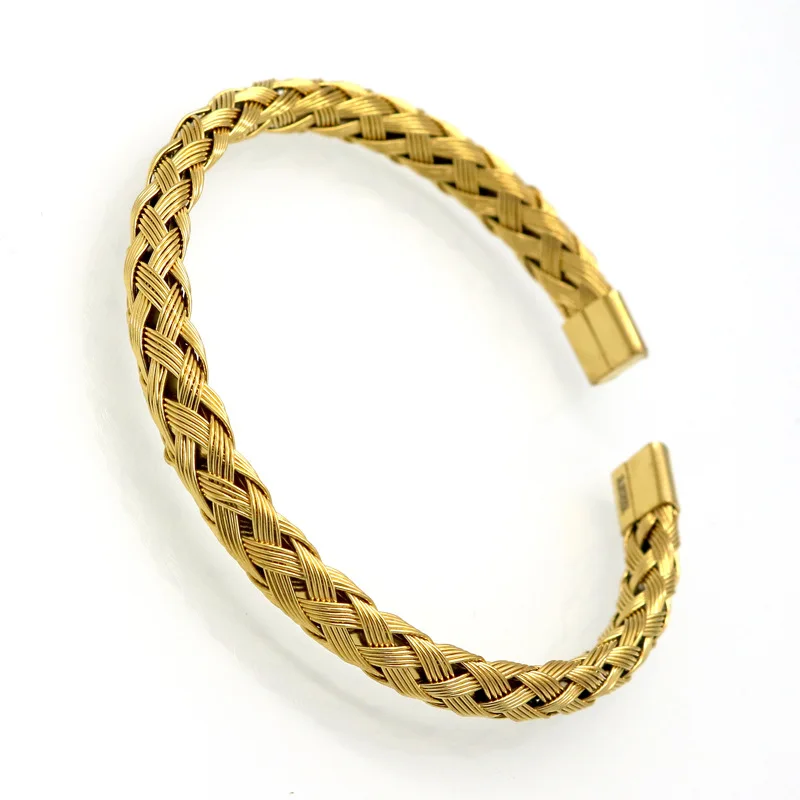 

New Arrival Fashion Cuff Bangles Women's Stainless Steel Weave Simple Style Gold Colour Bracelets For Women Jewelry