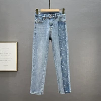 hot girls jeans for women 2022 new spring elastic high waisted denim pants slim cropped straight pants diamonds harajuku jean