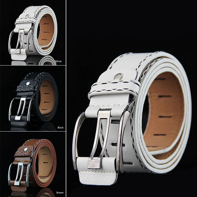 3.5*105cm Men Women Vintage Fashion Metal Buckle PU Leather Waist Belt Business Jeans Pants Waistband White/Black/Brown