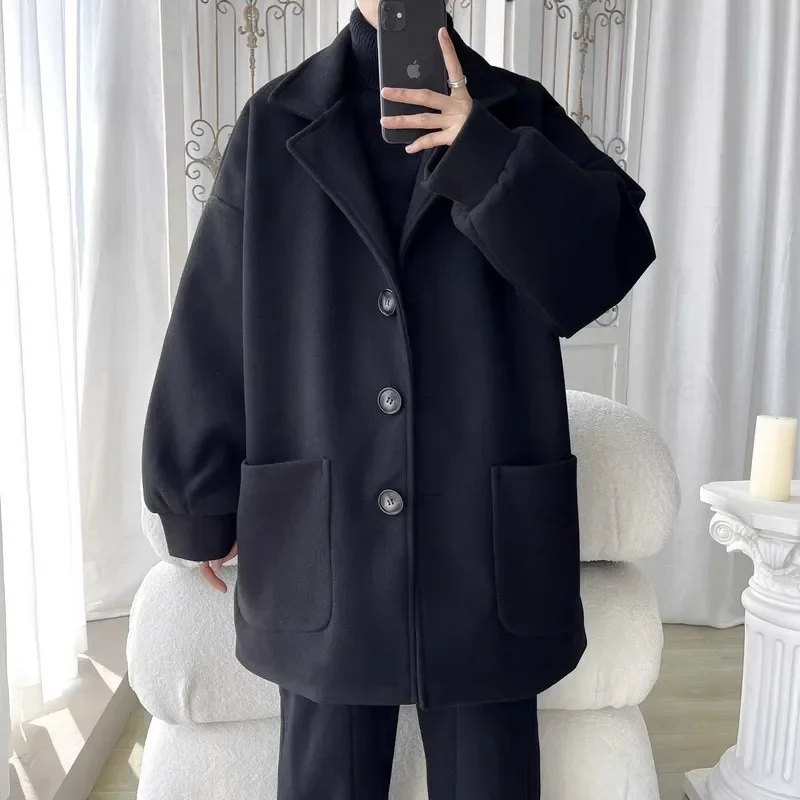 

Blends Men Autumn Winter Fashion All-match Casual Trendy Coats Big Pockets Clothing Leisure Minimalist Solid Ropa De Invierno