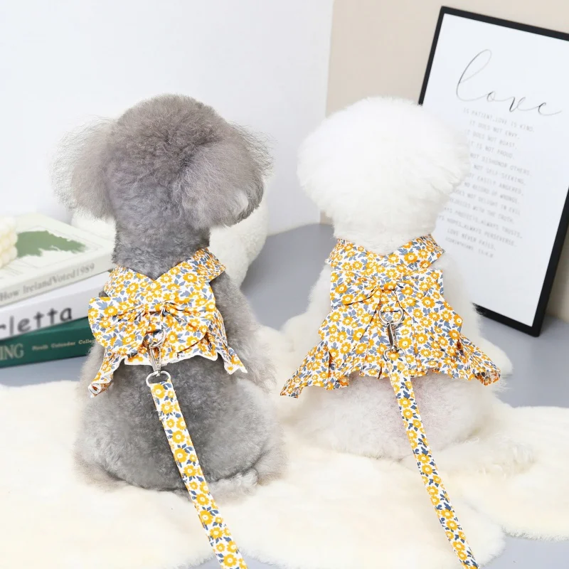 

Dog Harness Leash Set Pet Bowknot Dress Clothes for Small Dogs Harness Vest Bowknot Skirt Chihuahua Puppy Walking Lead Clothes