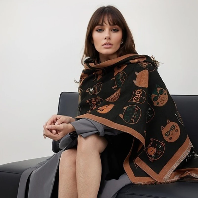 

Зимний Теплый Новый дизайнерский шарф с принтом женская кашемировая длинная шаль плотный шейный модный шарф Бандана Хиджаб повязки