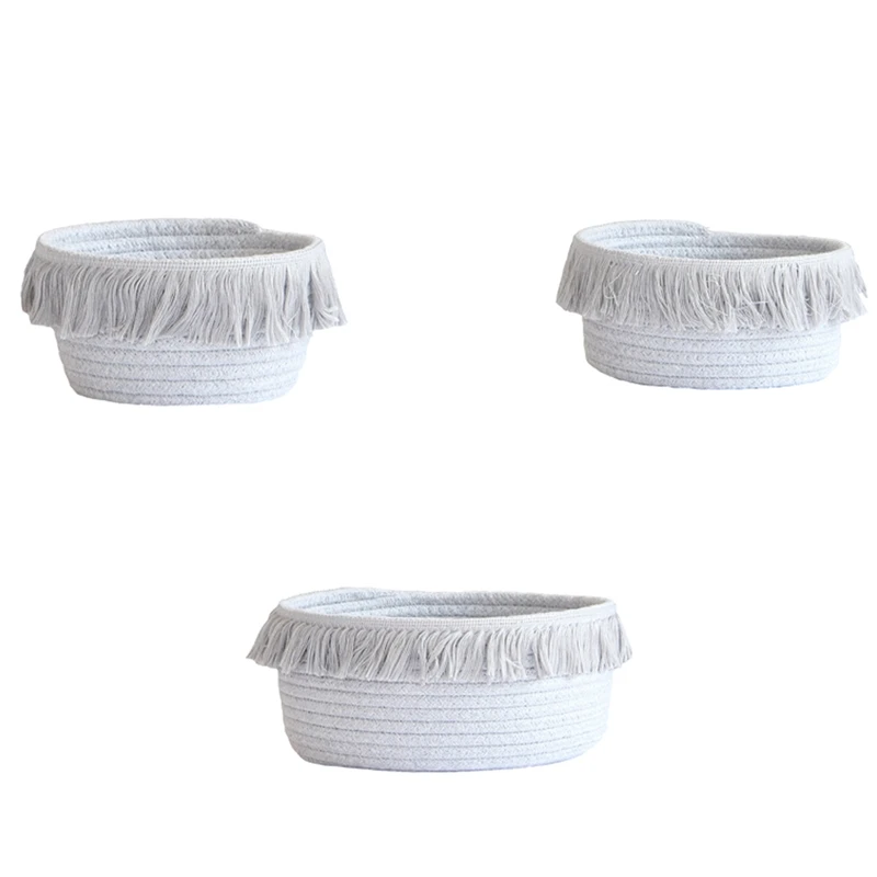 

Кружевные корзины для хранения с кисточками, 3 шт., коробка-органайзер из натурального джута и льна, для домашних канцелярских принадлежност...