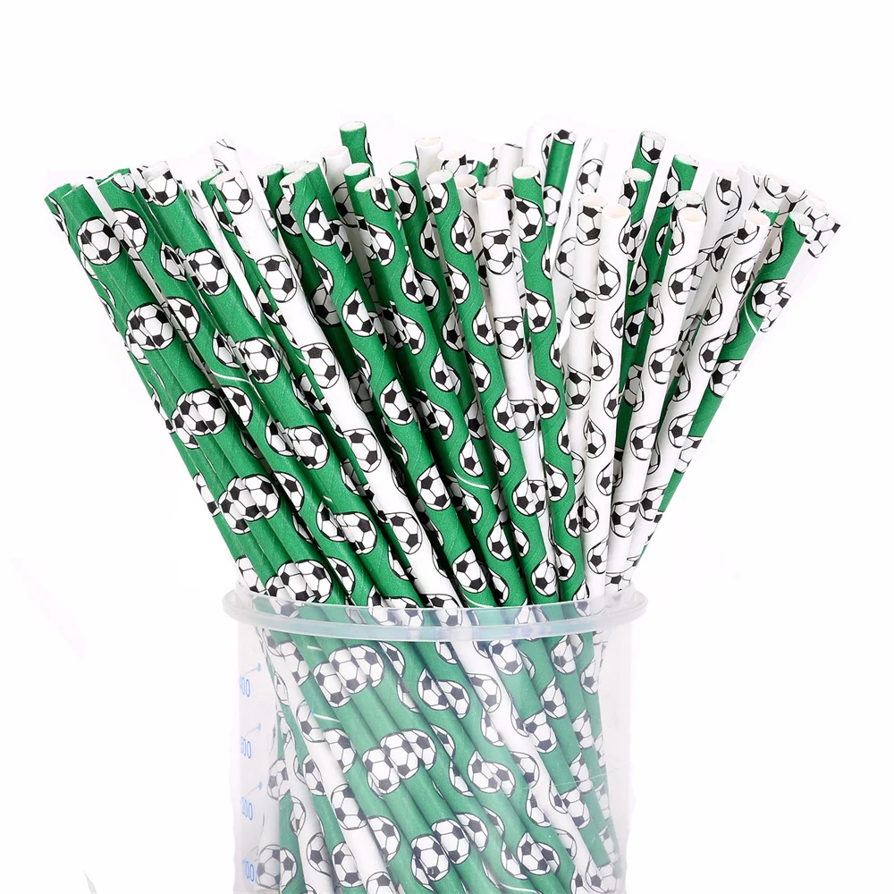 

25pcs Soccer Party Disposable Paper Straws Biodegradable Drinking Straws Sport Themed Kids Birthday Party Decoration Baby Shower