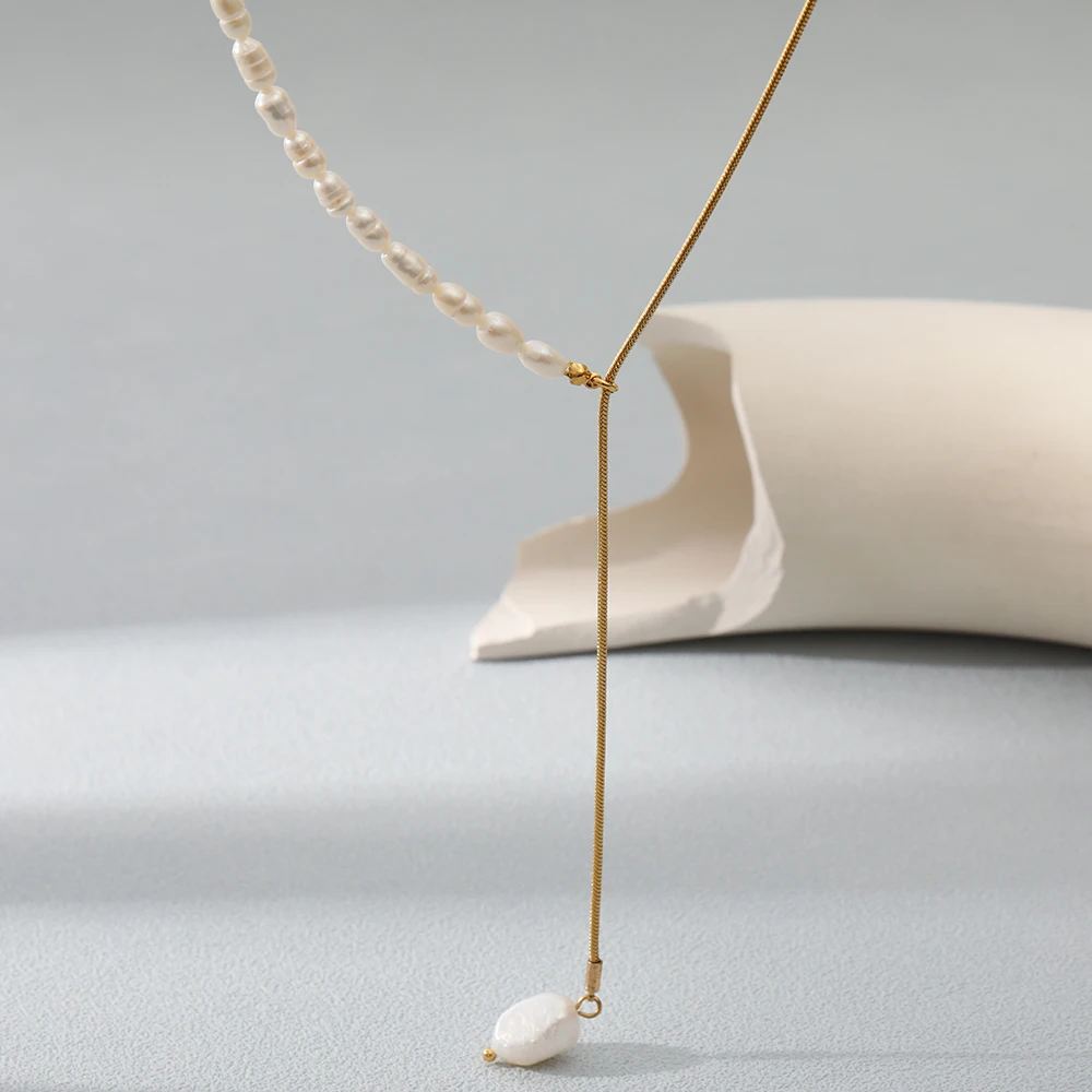

Natural Freshwater Pearl 18K Real Gold Plated Waterproof And Anti-Fading Temperament Women's Stainless Steel Pendant Necklace