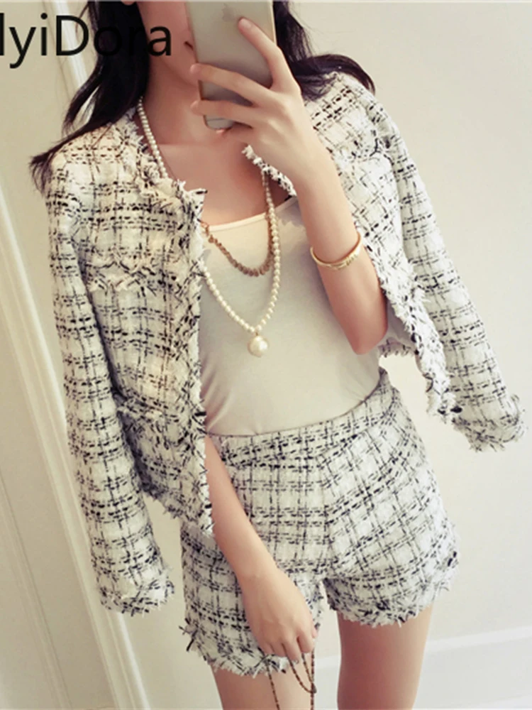 Женский твидовый костюм 2021 твидовые шорты комплект из двух предметов женский