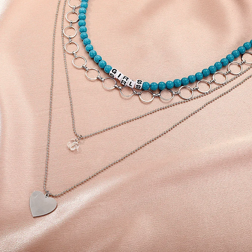 Чокер многоуровневый с буквами и бусинами Женский модное ожерелье-цепочка в