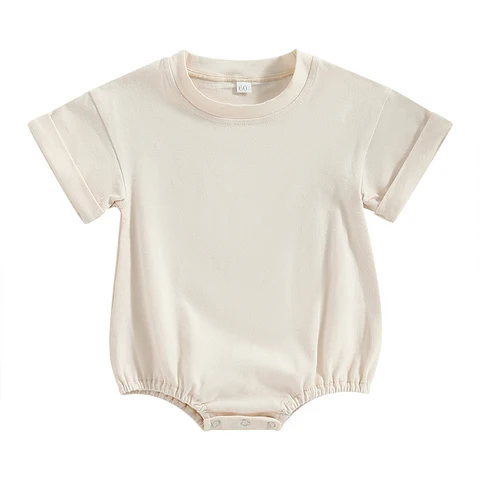 Однотонный пузырьковый комбинезон с коротким рукавом для маленьких девочек, Свитшот оверсайз, футболка, боди, летняя одежда для новорожденных