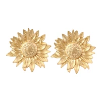 luxhoney fashion za style exaggerate gold plated sunflower shape metallic big stud earrings for women in party