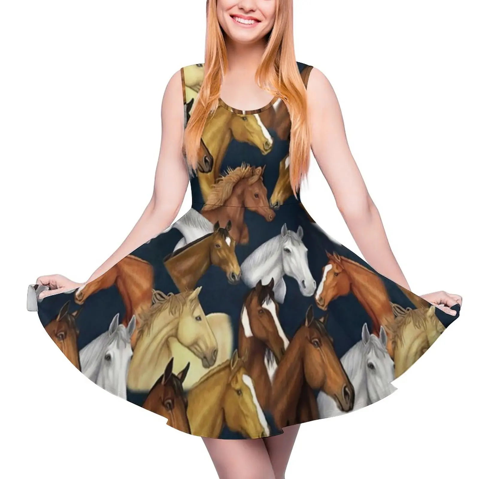 

Cool Hourse Dress Wild Animal Print Street Wear Dresses Ladies Boho Beach Skate Dress Summer Printed Vestido Large Size