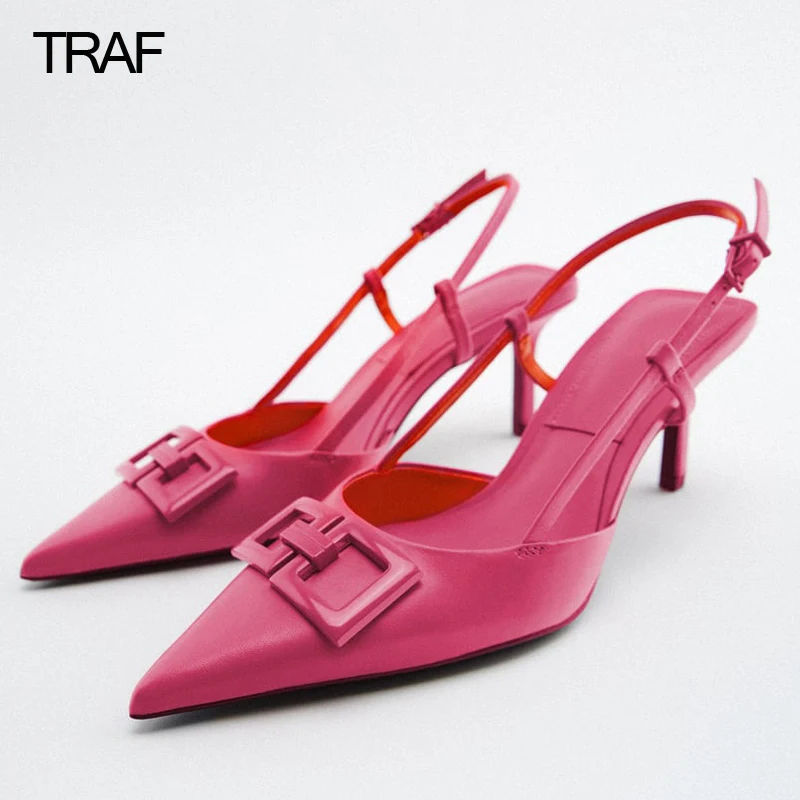 

TRAF Women Pumps Slingback Pointe High Heels Wedding Bride Office Shoes Woman Heel Ladies Medium Heel Spring Summer 2022 Sandals