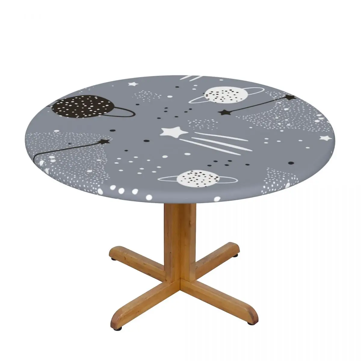 

Cute Stars Constellations Planets Waterproof Polyester Round Tablecloth Catering Fitted Table Cover with Elastic Edged