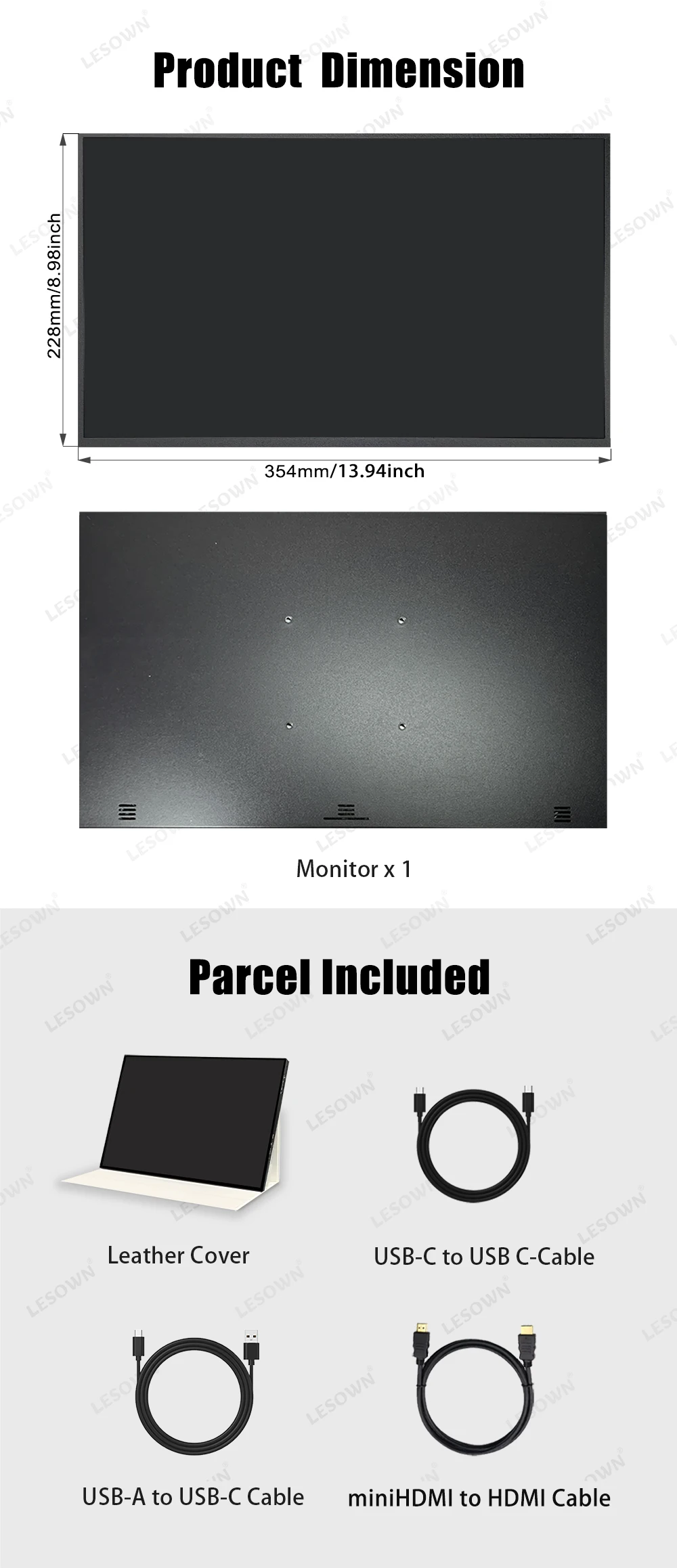 Монитор LESOWN 16 дюймов 4K UHD для видеомонтажа, 100% sRGB, 60 Гц, дополнительный дисплей для Premiere Pro, цветокоррекции и ПК (art.: 3920dbc7139fa) - 3920dbc7139fa