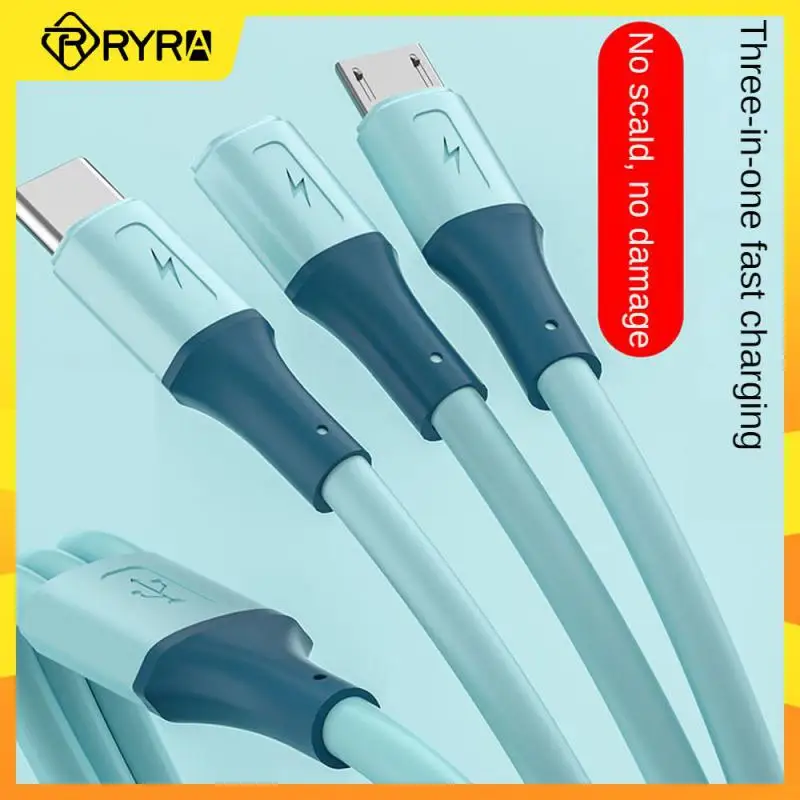 

RYRA 3 In 1 USB Cable 3A Liquid Silicone Fast Charging IOS Micro USB Type C Charger Cable For Samsung Xiaomi IPhone Charging
