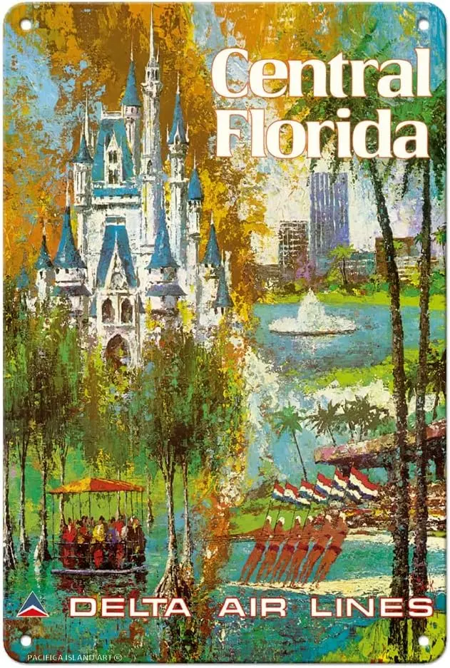 fc slnd rt Centrl Flord - Orlndo Wlt Dsney World Resort Delt r Lnes Vntge rlne Trvel Плакат от Jck Lycox c.1960s 8 x 12